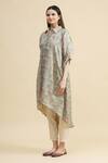 Zeel Doshi_Blue Silk Spread Collar Asymmetric Tunic  _Online_at_Aza_Fashions