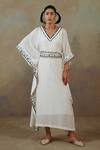 Buy_Sureena Chowdhri_White Muslin Embroidered Thread Work V Neck Kaftan With Belt _at_Aza_Fashions