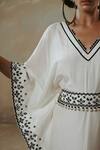 Shop_Sureena Chowdhri_White Muslin Embroidered Thread Work V Neck Kaftan With Belt _Online_at_Aza_Fashions