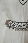 Sureena Chowdhri_White Muslin Embroidered Thread Work V Neck Kaftan With Belt _at_Aza_Fashions