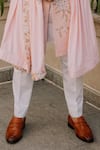 Buy_Contrast By Parth_Peach Raw Silk Embroidered Sherwani Set _Online_at_Aza_Fashions