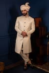 Buy_Contrast By Parth_White Geometric Jacquard Sherwani Set _at_Aza_Fashions