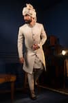 Buy_Contrast By Parth_White Geometric Jacquard Sherwani Set _Online_at_Aza_Fashions