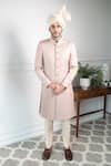 Buy_Contrast By Parth_Peach Jacquard Embossed Sherwani Set _at_Aza_Fashions