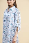 Zeel Doshi_Blue Silk Spread Collar Printed Tunic _at_Aza_Fashions