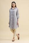 Buy_Zeel Doshi_Blue Silk Spread Collar Printed Tunic_at_Aza_Fashions
