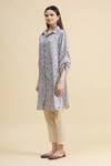 Zeel Doshi_Blue Silk Spread Collar Printed Tunic_Online_at_Aza_Fashions