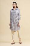 Buy_Zeel Doshi_Blue Silk Spread Collar Printed Tunic_Online_at_Aza_Fashions