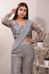 Jade By Ashima_Grey Georgette Embroidery Round Blouse And Sharara Set _Online_at_Aza_Fashions