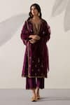 Buy_Sureena Chowdhri_Purple Silk Chanderi Hand Embroidered Zardozi Work Round Kurta Set  _at_Aza_Fashions