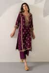 Sureena Chowdhri_Purple Silk Chanderi Hand Embroidered Zardozi Work Round Kurta Set  _Online_at_Aza_Fashions