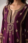 Sureena Chowdhri_Purple Silk Chanderi Hand Embroidered Zardozi Work Round Kurta Set  _at_Aza_Fashions