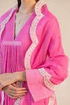 Shop_Sureena Chowdhri_Pink Cotton Gauze Embroidery Thread V Neck Asymmetric Kurta Palazzo Set _Online_at_Aza_Fashions