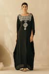 Buy_Sureena Chowdhri_Black Silk Muslin Embroidered Mirror Work Boat Neck Kaftan  _Online_at_Aza_Fashions