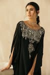 Shop_Sureena Chowdhri_Black Silk Muslin Embroidered Mirror Work Boat Neck Kaftan  _Online_at_Aza_Fashions