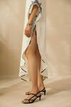 Buy_Sureena Chowdhri_White Silk Muslin Embroidered Mirror Work Mandarin Collar Asymmetric Kaftan_Online_at_Aza_Fashions