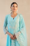 Buy_Sureena Chowdhri_Blue Cotton Gauze Embroidered Kurta Pant Set_Online_at_Aza_Fashions