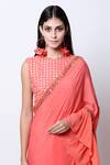 Nikasha_Coral Round Embroidered Saree With Blouse _Online_at_Aza_Fashions