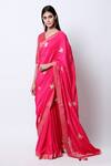 Buy_Nikasha_Coral Silk V Neck Embroidered Saree With Blouse _at_Aza_Fashions