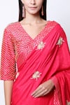 Nikasha_Coral Silk V Neck Embroidered Saree With Blouse _Online_at_Aza_Fashions