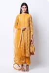 Buy Nikasha Yellow Band Collar Printed Kurta Set at Aza Fashions Buy_Nikasha_Yellow Band Collar Printed Kurta Set _at_Aza_Fashions