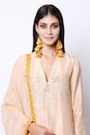 Nikasha_Beige Silk V Neck Embroidered Kurta Sharara Set _Online_at_Aza_Fashions