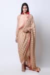 Buy_Nikasha_Beige Crepe Round Embroidered Dhoti Saree With Blouse_at_Aza_Fashions
