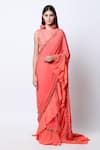 Buy_Nikasha_Coral Round Embroidered Saree With Blouse _at_Aza_Fashions