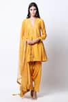 Buy_Nikasha_Yellow Cotton Silk V Neck Printed Kurta Set _at_Aza_Fashions