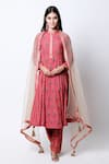 Buy_Nikasha_Maroon Mandarin Collar Printed Anarkali Set _at_Aza_Fashions