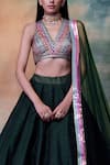 Shop_Vvani by Vani Vats_Green Raw Silk V Neck Embroidered Lehenga Set _Online_at_Aza_Fashions