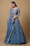 Buy_Niamh By Kriti_Blue Organza Embroidered Sequins Square Neck Bridal Lehenga Set _at_Aza_Fashions