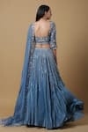 Shop_Niamh By Kriti_Blue Organza Embroidered Sequins Square Neck Bridal Lehenga Set _at_Aza_Fashions