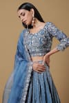 Buy_Niamh By Kriti_Blue Organza Embroidered Sequins Square Neck Bridal Lehenga Set _Online_at_Aza_Fashions