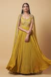 Buy_Niamh By Kriti_Yellow Crepe Embroidered Resham Work V Neck Floral Anarkali With Dupatta _at_Aza_Fashions