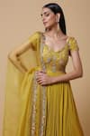 Buy_Niamh By Kriti_Yellow Crepe Embroidered Resham Work V Neck Floral Anarkali With Dupatta _Online_at_Aza_Fashions