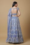 Shop_Niamh By Kriti_Blue Organza Silk Embroidered Sequins Square Neck Bridal Lehenga Set _at_Aza_Fashions