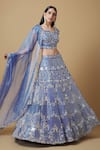 Buy_Niamh By Kriti_Blue Organza Silk Embroidered Sequins Square Neck Bridal Lehenga Set _at_Aza_Fashions