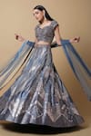 Buy_Niamh By Kriti_Blue Net Embroidered Sequins V Neck Cutdana Bridal Lehenga Set _at_Aza_Fashions