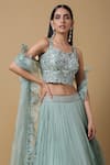 Buy_Niamh By Kriti_Green Silk Chanderi Embroidered Sequins V Neck Ruffle Cape Lehenga Set _Online_at_Aza_Fashions