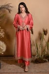 Buy_Maliha by Anar and Anoli_Pink Silk Kurta And Pant Set  _at_Aza_Fashions