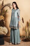 Buy_Maliha by Anar and Anoli_Grey Crushed Cotton Chanderi Silk Kurta And Sharara Set  _at_Aza_Fashions