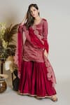 Buy_Maliha by Anar and Anoli_Maroon Chanderi Silk U Neck Kurta Sharara Set  _at_Aza_Fashions