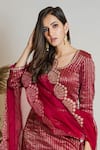 Maliha by Anar and Anoli_Maroon Chanderi Silk U Neck Kurta Sharara Set  _Online_at_Aza_Fashions