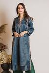 Shop Maliha By Anar And Anoli Blue Chanderi Silk V Neck Kurta And Pant Set at Aza Fashions Shop_Maliha By Anar And Anoli_Blue Chanderi Silk V Neck Kurta And Pant Set_at_Aza_Fashions