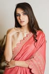 Maliha by Anar and Anoli_Beige Silk Round Draped Pant Saree Set _Online_at_Aza_Fashions