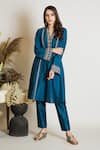 Buy_Maliha by Anar and Anoli_Blue Chanderi Silk V Neck Kurta And Pant Set  _at_Aza_Fashions