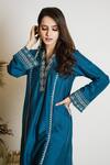 Buy_Maliha by Anar and Anoli_Blue Chanderi Silk V Neck Kurta And Pant Set  _Online_at_Aza_Fashions