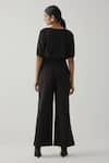 Shop_TIC_Black Cotton Plain Solid Boat Neck Puff Sleeve Crop Top And Pant Set _at_Aza_Fashions