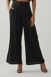 Shop_TIC_Black Cotton Plain Solid Boat Neck Puff Sleeve Crop Top And Pant Set _Online_at_Aza_Fashions